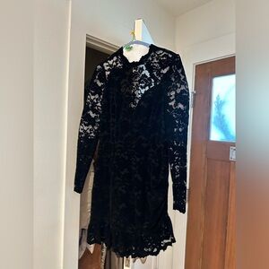 Saylor Black Velvet and Lace Midi Dress